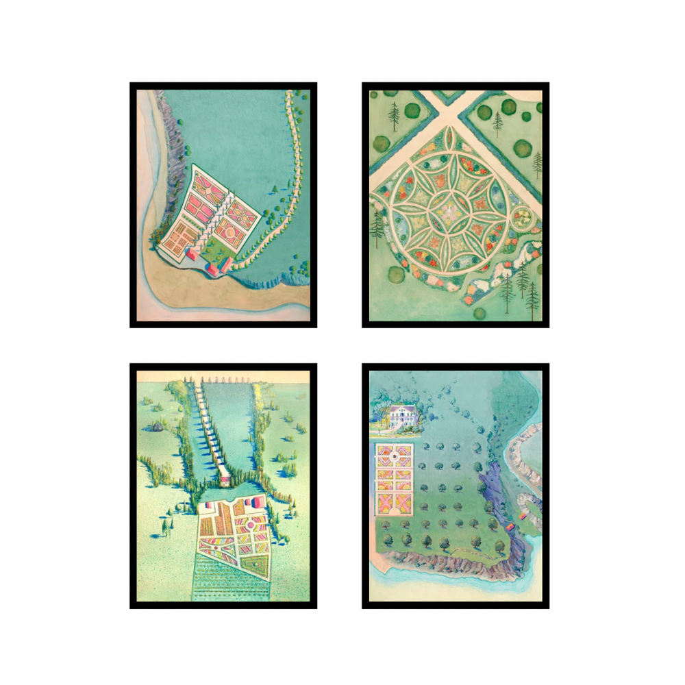 Vintage Garden Maps Set of 4