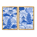 Peacock & Pagoda Mural Pair