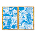 Peacock & Pagoda Mural Pair