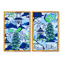 Peacock & Pagoda Mural Pair