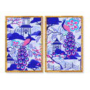 Peacock & Pagoda Mural Pair
