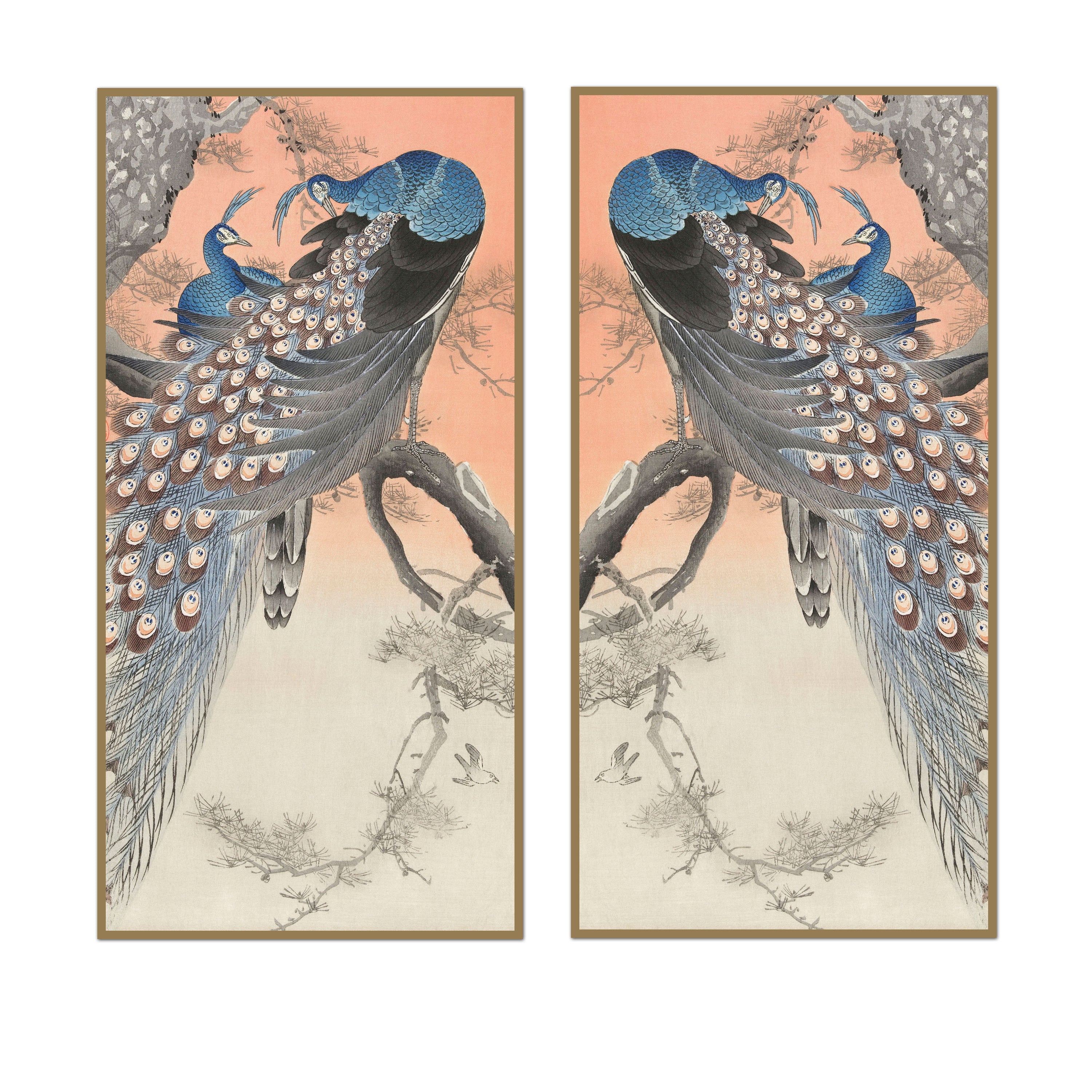 Sunset Peacock Panel Pair