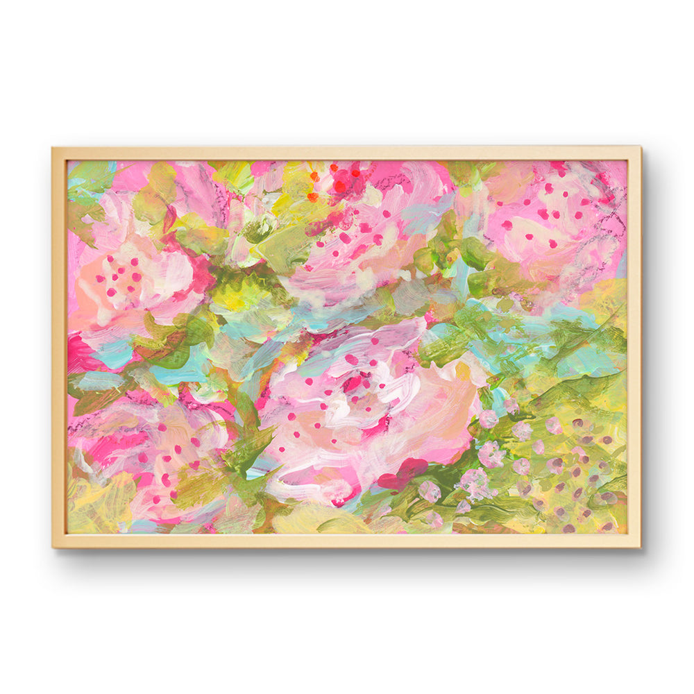 Abstract Pink Flowers | Modern Pink & Green Abstract Flower Art Print ...