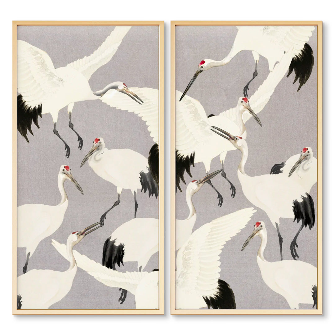 Dancing Heron Panel Pair