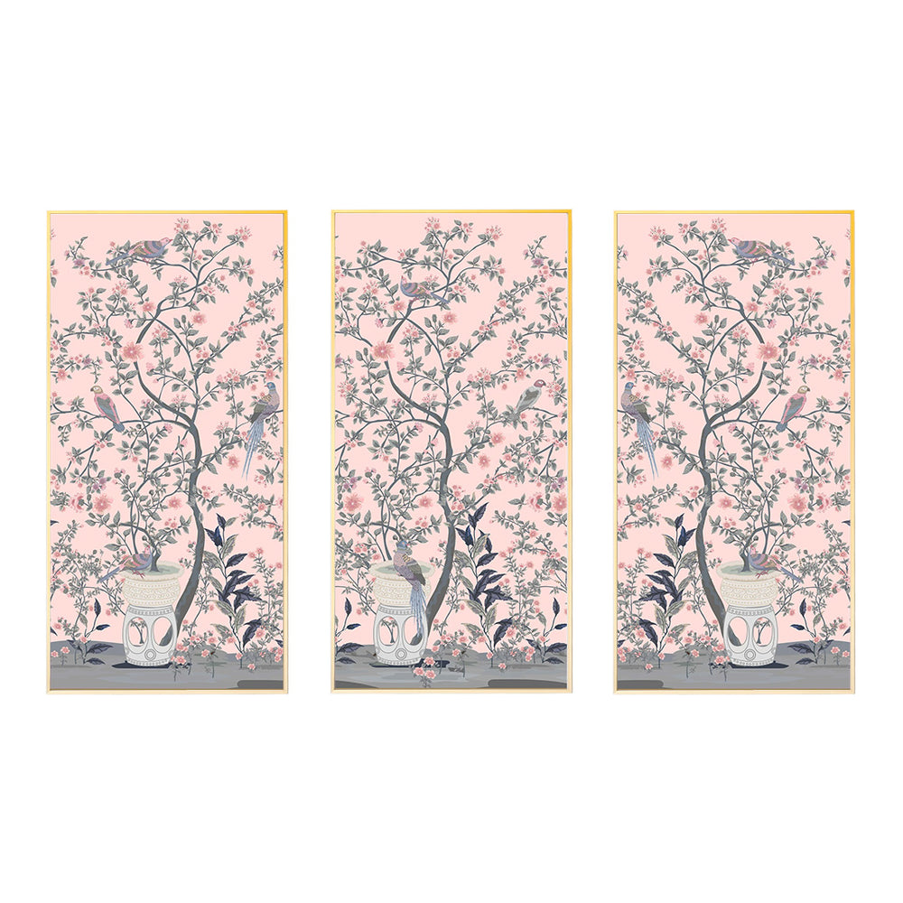 Sitting Bird Chinoiserie Panel Trio | Large Bird Murals – Urban Garden ...